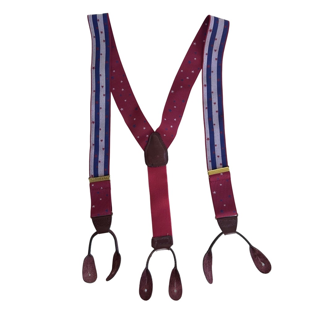 Americana Stars Stripes Braces Portfolio Perry Ellis Mens Suspenders Leather VTG